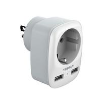 TESSAN kelioninis adapteris EU–US Socket Adapter su 2 USB, Travel Plug Adapter 2 Pin European Schuko to 3 Pin USA Kanada Meksika 1 Outlets 1 USB 1 Type C pilka spalva