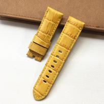 24MM Geltonos krokodilo rašto natūralios odos laikrodžio apyrankė Pakeisti Panerai PAM441 PAM111 Pilotams Sagtis su smeigtuku 24mm