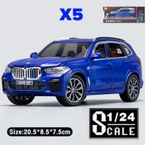 1:24 Scale X5 lydinio automobilio modelis su imitaciniu garsu ir šviesa, ištraukiamomis liejiniais ir žaislinėmis transporto priemonėmis visureigių automobilių berniukų kolekcijos dekoravimo dovana 1/24-20.5x8.7x7.5cm mėlyna