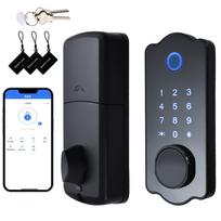 Beraktis išmanusis durų užraktas, atsparus vandeniui, automatinis užraktas 5 viename TTlock programa IC kortelė 150 kodų elektroninė No Handle Lever Set juoda