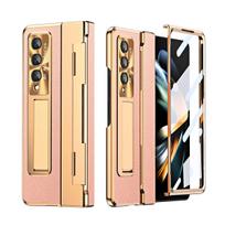 Dengiamas telefono dėklas, skirtas Samsung Galaxy Z Fold 4 3 Fold3 Fold 5 Odinis dėklas Stiklinė plėvelė Ekrano vyris kietas apsauginis dangtelis ABS&Samsung Z Fold 3 5G