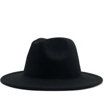 NAUJAS Rankų darbo Dažytos Gėlės Vilnos Veltinio Juodas Fedora Skrybėlė Moterims/Vyrams Platus Kraštas Rudens Žiemos Panama Jazz Kepurė 56-58CM Adjustable black