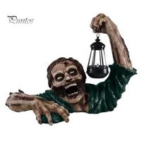 Helovino zombių žibinto ornamentas baisus LED šviesos dervos statulos ornamentas namų lauko sodo dekoravimui juoda