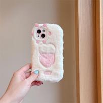Rudens/žiemos animacinių filmų Pig objektyvo rėmelis pliušinis telefono dėklas skirtas iPhone 15 14 13 12 11 Pro Max viskas įskaičiuota apsauga nuo kritimo iPhone 14 Pro Max balta