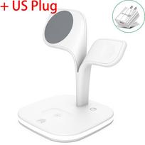 3 viename belaidžio įkroviklio laikiklis skirtas iPhone 12 13 14 Pro Max magnetinių indukcinių įkroviklių stotis Apple Watch Airpods Night Lit White with US balta