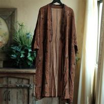 Johnature Summer Woman Vintažinis retro palaidas Frenulum laisvas paltas Kinietiško stiliaus medvilnės V formos kaklo spausdinimo paltas ilgomis rankovėmis One Size tamsiai ruda spalva