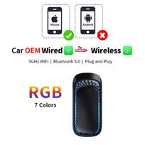 Prijungtas prie belaidžio „CarPlay AI BOX“ adapterio, skirto OEM automobilio stereofoniniam įrenginiui su USB „Plug and Play“ „Smart Link“ telefonu „CarPlay Automatic“ RGB Carplay
