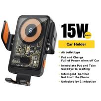 Essager 15W Qi belaidis įkroviklis automobilinio telefono laikiklis oro išleidimo angos tvirtinimo stovas skirtas iPhone Samsung mobiliojo telefono palaikymas greitas įkrovimas 15W juoda