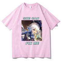 Nauji Genshin Impact Furina marškinėliai Anime Game Print Streetwear Unisex Moteriški madingi marškinėliai gryni 100 % medvilnės marškinėliai Viršutiniai drabužiai L
