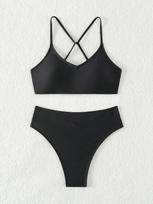 Moteriškas maudymosi kostiumėlis, juodas nugara su kryžminiu kaklaraiščiu aukštu juosmeniu, tuščiaviduris seksualus bikini maudymosi kostiumėlis moterims paplūdimio drabužiai, maudymosi kostiumėliai S juoda