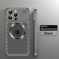 Metalinis šilumos išsklaidymo telefono dėklas, skirtas iPhone 14 Pro 15 Pro Max 14 15 Plus, su Magsafe belaidžio įkrovimo funkcija, apsaugine plėvele kamerai, smūgiams atsparus apsauginis dangtelis For iPhone 14 juoda