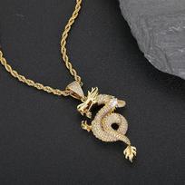 Hip Hop Naujas Dvylikos Zodiako Drakono Pakabukas Kiniško Stiliaus Asmenybė Retro Paauksuotas Pilnas Cirkonio Pakabukas Vyriškos ir Moteriškos Megztinių Grandinėlės