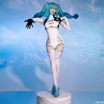 Anime Racing Miku Cosplay Kostiumai Perukai Moteriškas Seksualus Odinis Bodis Kojinės Pirštinės Kostiumas Bunny Mergaitė Seksualus Kombinezonas Helovino Kostiumas L-(Costume+Wig)