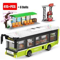 Miesto eismo automobilis Žalia mėlyna Keleivių autobusų stotis Vieno aukšto visuomenei skirtos figūrėlės Modeliai Statybiniai blokai „Pasidaryk pats“ žaislai berniukams Dovanos
