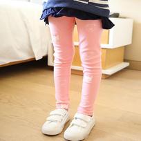 Girls Spring and Autumn Bear Print Leggings Korean Children's Pants Slim Stretch Pants Casual Pants 100 pilka