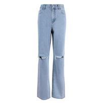 Women's Fashion Denim Pants High Waisted Straight Leg Washed Jeans Blue Trousers Cotton Denim Women's Jeans XXL mėlyna