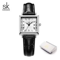 SHENGKE Naujo dizaino moteriški kvarciniai laikrodžiai madingi kvadratiniai elegantiški moteriški rankiniai laikrodžiai Prabangūs odiniai dirželiai, moteriški dovanos laikrodis juoda
