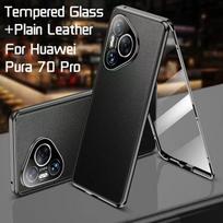 Magnetinis stiklinis dėklas Huawei Pura 70 Pro 360° pilna apsauga Apsauginis galinis dangtelis Pura 70 Pro Plus Odiniai dėklai Pura 70 Pro juoda