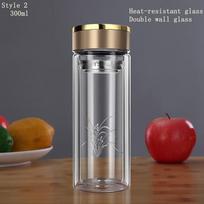 BORREY 450 ml vandens butelis stiklinis dvigubų sienelių borosilikatinio stiklo arbatos butelis su infuzoriaus filtru, rankena, dvigubo sluoksnio biuro arbatos puodelis Style 1 (300Ml)