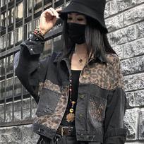 Vintažinis juodas leopardas moteriškas džinsinis švarkas Pavasarinis Harajuku Punk Jean Striukės Paltas Vaikinas Laisvi Kišeniniai Madingi Gatvės drabužiai XXL