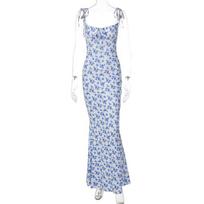 QICED Spring Small Floral Halter Skirt Dress Women's Dress L žalia