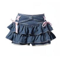 Mini džinsiniai sijonai, moteriški, stilingi mergaičių, saldūs Kawaii lankai, vintažiniai Y2k drabužiai, amerikietiški gatvės drabužiai Seksualūs vasariniai A formos gotikos drabužiai S mėlyna