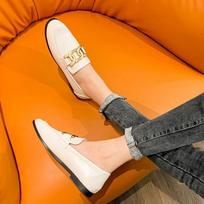 Women Flat Shoes Spring Fashion  Chain Women Slip On Loafers Shoes Flat Heel Casual British Style Oxford Shoes 38 balta