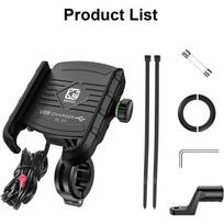Motociklo telefono laikiklio įkroviklis, USB/QC 3.0 lizdas su jungikliu, 360° vandeniui atsparus, USB įkroviklis, aliuminio vairas/žiūros veidrodėlis, skirtas 3,5–6 colių telefonams 9*6.8*1.5cm juoda