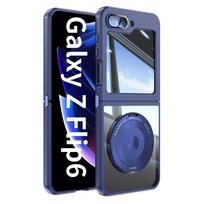 Magsafe Case Metal Magnetic Stand Holder Bracket Cases for Samsung Z Flip6 Transparent Acrylic Mirror Transparent Cover For Samsung Z Flip 6 tamsiai mėlyna spalva