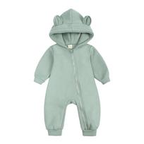 Rudens Žiemos Kūdikių Kombinezonai Vienspalviai Kūdikio Kostiumai Berniukų Jumpsuit Overall Medvilniniai Mažylių Mergaičių Drabužiai Su Gobtuvu 59cm gray