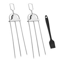 Nerūdijančio plieno iešmeliai Pusiau automatinė BBQ Lauko trišakė grilio šakutė mėsai kepti 2pcs