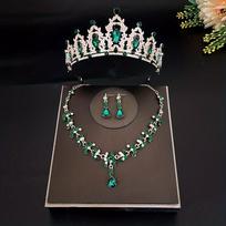 3 vnt./rinkinys Krištolinė nuotakos tiara ir karūnos auskarai Karoliai Papuošalų rinkinys Moterims Princesėms Mergaitėms, Papuošta vestuvių tiara nuotakai žalia