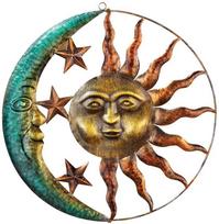 Kalvosios geležies Saulės mėnulio metalo menas kabantis pakabukas fono siena Svetainės dekoras Vintažinis ornamentas vidaus lauko namų dekoravimui 280X286mm