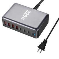 320W GaN įkroviklis USB C Fast Desktop 8-port USB Type C PD Charger Fast Charge 3.0 USB Type C Fast Charge for iPhone15 14 Samsung Phone US Plug juoda