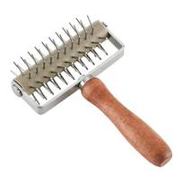 Yousheng Pizza Needle Roller Non-stick Labor-saving Wood Tasty Bread Pastry Hole Puncher for Baking šviesiai ruda spalva