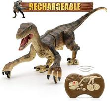 Naujas berniukų RC dinozaurų žaislas vaikščiojantis robotas dinozaurų žaislas su šviesomis ir riaumojimu imituojantis Velociraptor Juros periodo žaislas Dovana ruda
