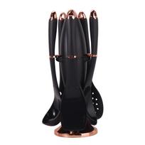 6 vnt. silikoninių virtuvės įrankių, karščiui atsparių, nelimpančių, su laikymo įrankiais Black gold-plated bazooka kitchenware 6-piece set
