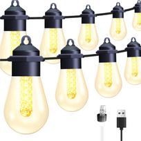 Saulės baterija LED lauko girlianda 49 pėdų 20 lempučių gaublių girlianda vandeniui atspari kiemo apšvietimui Solar Panel juoda