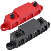 12V maitinimo paskirstymo blokas 250A magistralės gnybtų blokas su dangteliu M8 4 krypčių 5/16 colių gnybtų smeigės 48VDC 300VAC, skirtas automobiliniam RV juoda