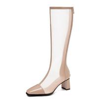 Fashion Fashion Moteriški aukštakulniai batai užtrauktukas Seksualūs nėrinių tinkleliai vėsūs vasariniai batai, pralaidūs juodai balti moteriški ilgieji didelio dydžio batai 34
