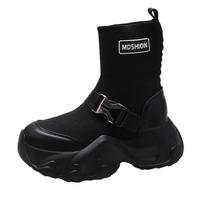 Madingi 8CM mezgimo aukštos platformos ankle boots moterims rudeniui, storapadžiai, trumpų kojinių tipo batai, neslystantys, motociklininkų, masyvūs batai, bateliai, Mujer 34 juoda