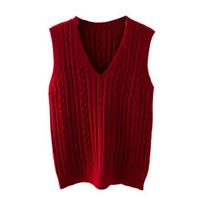 Women Knitting Vest V-Neck Sleeveless Twist Texture Pullover Sweater Solid Color Casual Sweater Vest Daily Wear M raudona