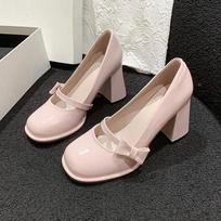 Fashion Chunky Platform High Heels Pumps Women 2024 Autumn Ankle Slip on Mary Jane Shoes Woman Bow Thick Heels White Lolita Shoes 34 rožinė