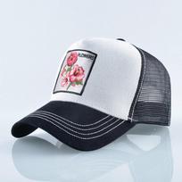 Kvėpuojanti beisbolo kepurė Moteriška pavasario vasara tinklinio audinio „Snapback Trucker“ kepurė vyrams Gėlėmis siuvinėti kepurės 56-60cm balta