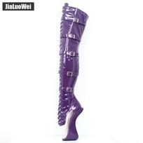 Seksualūs Batai 18CM Aukštakulniai Kliumpai Raišteliai Užtrauktukas Skaidrus Smailus priekis Moteriški Virš kelių Šlaunų Ilgi Batai 36 violetinė