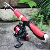 Meškerės ir ritės rinkinys Užmetimo meškerės „Carbon Ultra Light“ meškerė su mini spiningavimo ritėmis Fishi Red