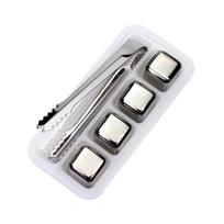 Nerūdijančio plieno ledo kubeliai Daugkartiniai vėsinimo akmenukai viskio vynui, kad gėrimas ilgiau vėstų 4 pack with tongs gray