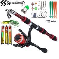 Meškerės ritės priedų pilni rinkiniai 154 cm Kelioninė teleskopinė meškerė su spiningų ritės rinkiniu 154CM Rod&Reel raudona