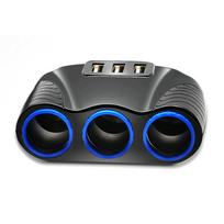 12-24V 3 krypčių automobilio žiebtuvėlio lizdo skirstytuvo USB įkroviklio maitinimo adapterio keitimas transporto priemonėms ir juoda