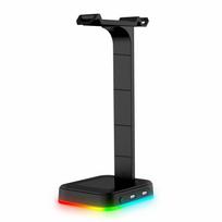 RGB žaidimų ausinių stovas, ausinių laikiklis, pakabos laikiklis su įkrovimo prievadu, stabiliu pagrindu visiems juoda